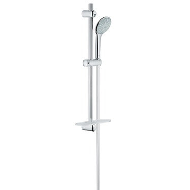 Grohe Duschstangenset mit 2 Strahlarten, mit Duschkopf 27220, Duschstange H. 60 cm, Schlauch 175 cm und Ablagefach, Chromoberfläche EUPHORIA 110 DUO 27230001