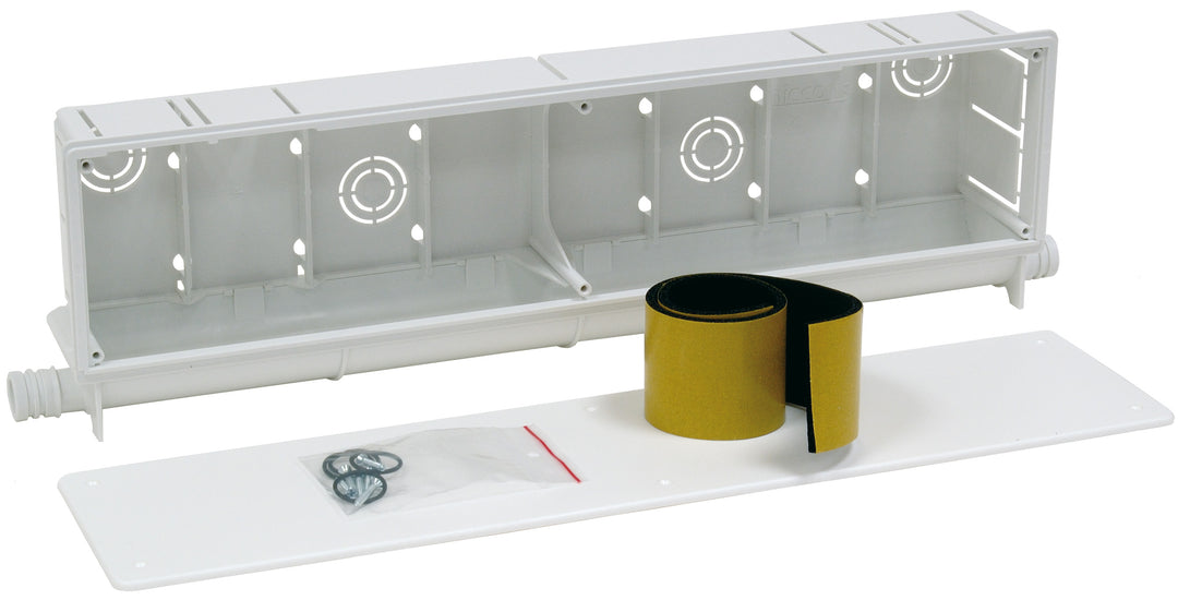 Escopre Unterputz-Vorinstallationsbox lang mit Wanne und seitlichen Abläufen 430x130x67 mm AS03911