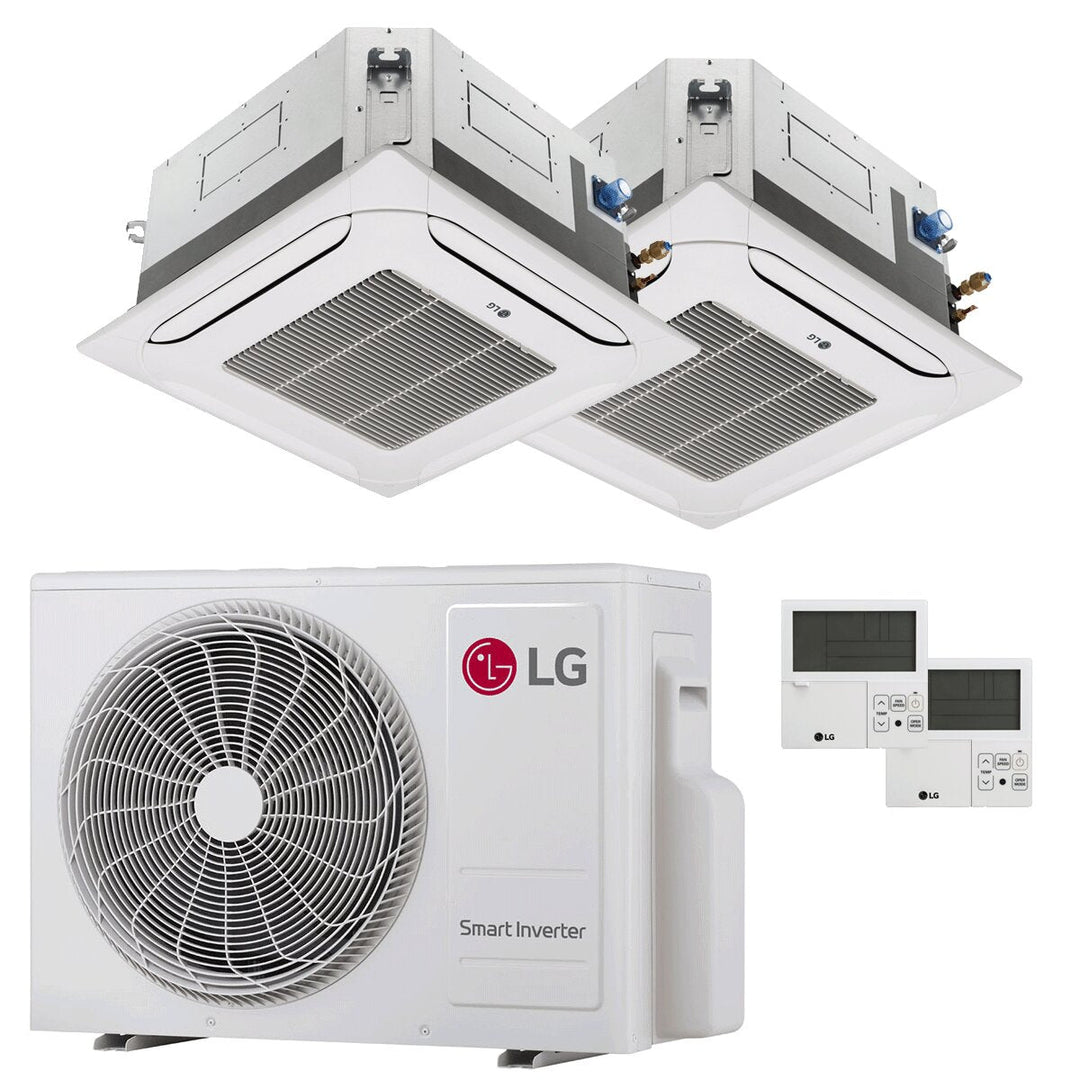 LG Kassettengerät 4-Wege LG 9000+18000 BTU – Multisplit-Klimagerät (2x), 5,28/6,33 kW, R32, A+++/A++