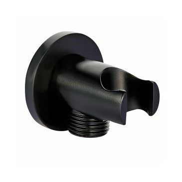 Damast Lindos Wandanschlussbogen mit Brausehalter, schwarz matt