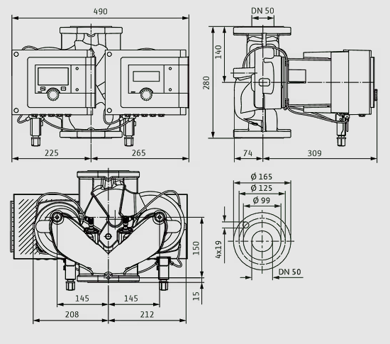 WILO Heizungspumpe Stratos MAXO-D 50/0,5-12 PN 16 280mm - Art. 2186299