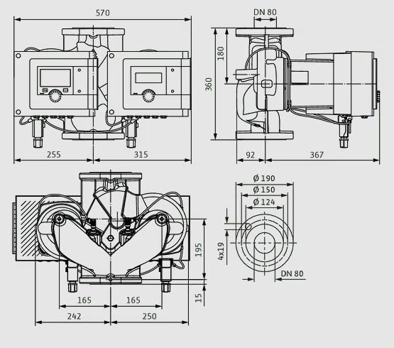 WILO Heizungspumpe Stratos MAXO-D 80/0,5-16 PN 6 360mm - Art. 2186241