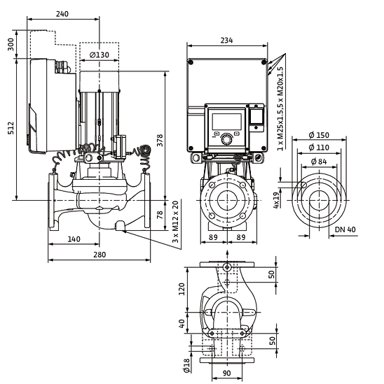 WILO Heizungspumpe  Stratos GIGA2.0-I 40/1-11/0,55-R1 280mm - Art. 2204852