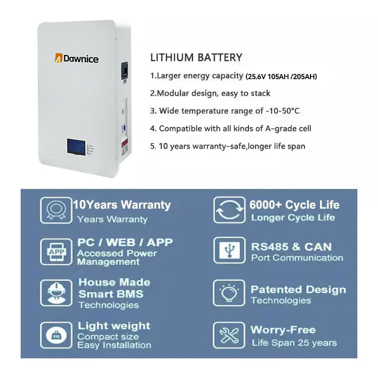 2.5-5kwh 25.6V Solar Lifepo4 Wall Mounted Battery HEZB-LCT-5-24 - Art. 36007