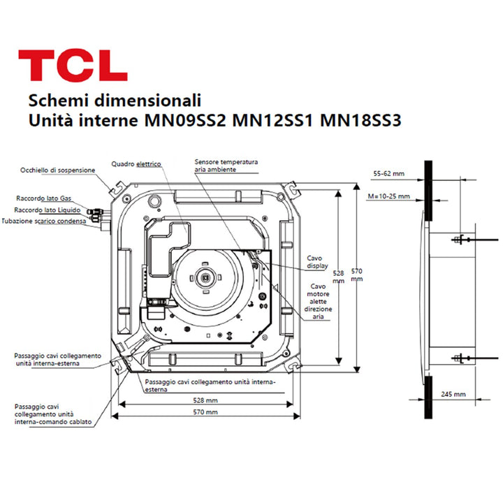 TCL Kassettengerät 4-Wege Serie S Compact 12000 BTU – Split-Klimagerät, 3,4/3,5 kW, R32, A++/A+, WLAN