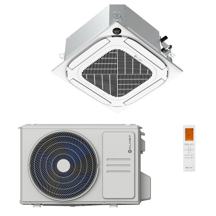 Clivet Kassettengerät Kompakt 4-Wege 12000 BTU – Split-Klimagerät, 3,52/3,81 kW, R32, A++/A+