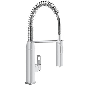 Grohe Einhandmischer H. 55 cm für professionelles Spülbecken, professionelle Handbrause, mit drehbarem Auslauf, Chromoberfläche EUROCUBE 31395000