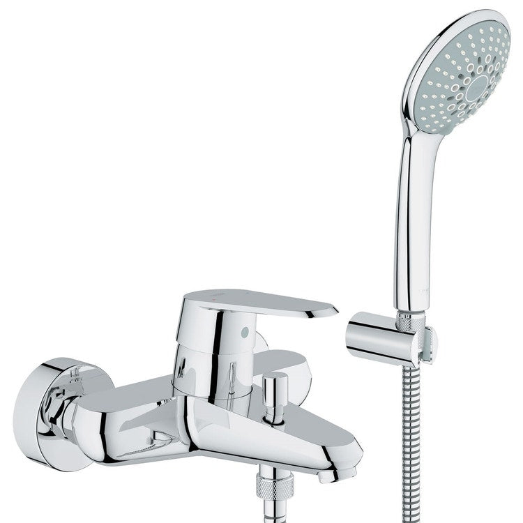 Grohe Einhand-Wannen- oder Duscharmatur, Wandmontage, mit automatischem Umsteller, Duschgriff 27222, Wand-Duschhalter und 150 cm Schlauch, Chromoberfläche EURODISC COSMOPOLITAN 33395002