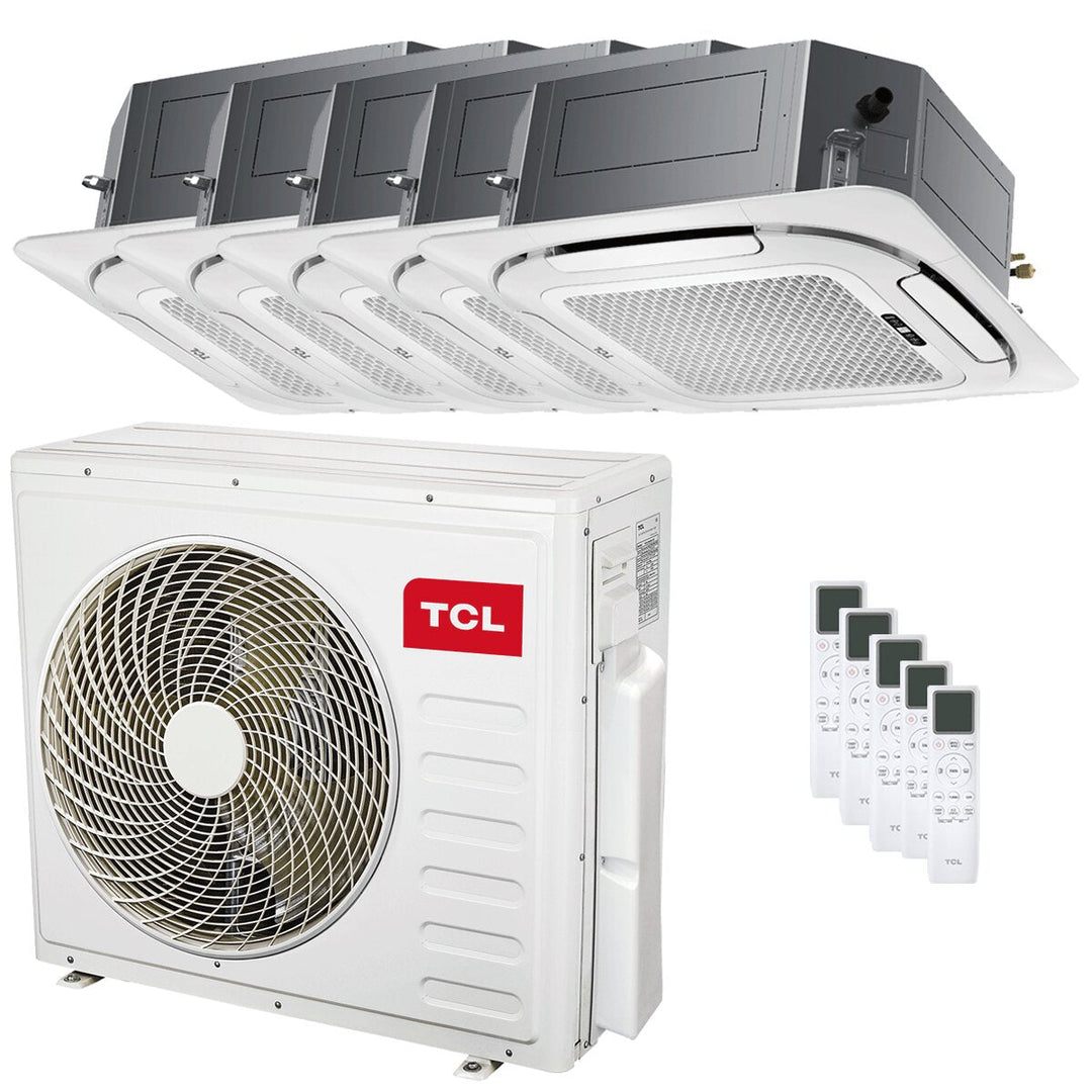 TCL Kassettengerät 4-Wege Serie S 9000+9000+9000+12000+18000 BTU – Multisplit-Klimagerät (5x), 12,5/12,5 kW, R32, A++/A+, WLAN