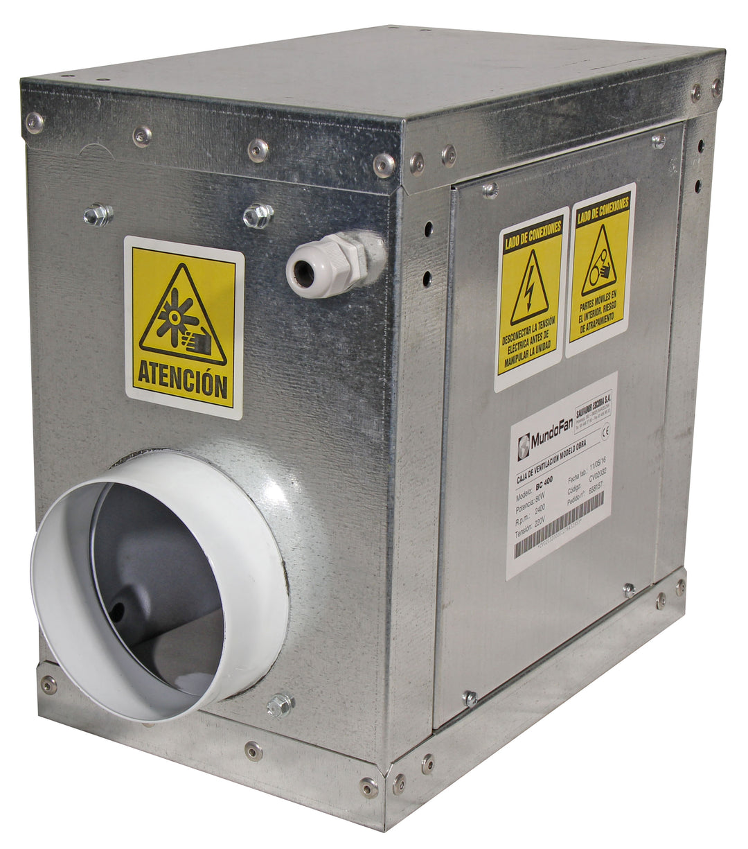 Mundofan Mini-Radial-Lüftungsbox mit Direktantrieb BC 400 80 W CV02032