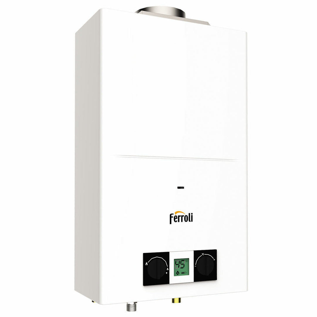 Ferroli Pegaso Eco murale a tiraggio naturale e camera aperta – Gas-Durchlauferhitzer, 14 l/min, Flüssiggas, Energieeffizienzklasse A