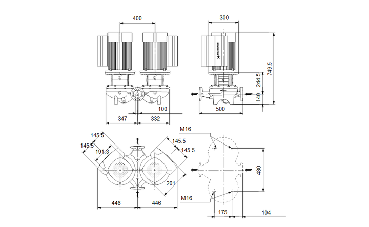 GRUNDFOS Einstufige Inlinepumpe  TPED 100-200/2 S-A-F-A-BQQE-LWB Art. 99132845