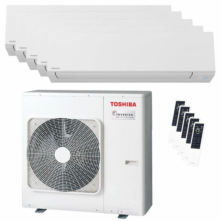 Toshiba SHORAI Edge White 7000+9000+9000+9000+16000 BTU – Multisplit-Klimagerät (5 Innengeräte), 10/12 kW, R32, A++/A+, WLAN