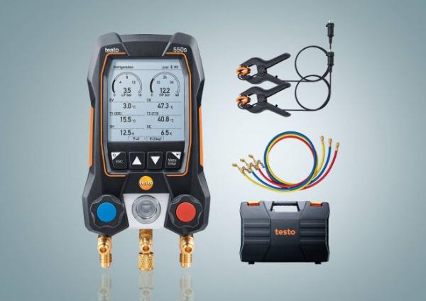testo 550s Digitale Monteurhilfe 2-Wege, Set mit Zangenfühlern und 3 Füllschläuchen, 0564 5504
