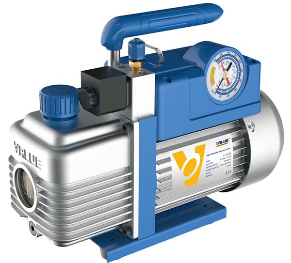 Value TF-VI225-R32 Vakuumpumpe 2-stufig 70 l/min mit Vakuummeter und Magnetventil, R32