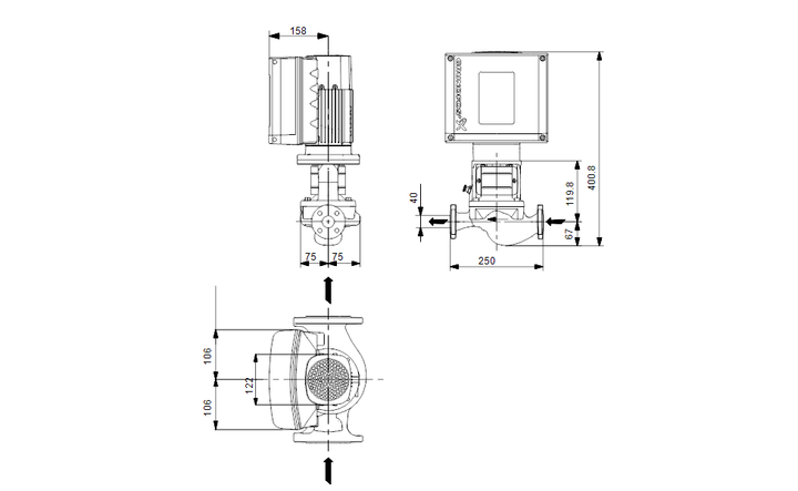 GRUNDFOS Einstufige Inlinepumpe TPE 40-80/2 A-F-A-BQQE-CWB Art. 98112571