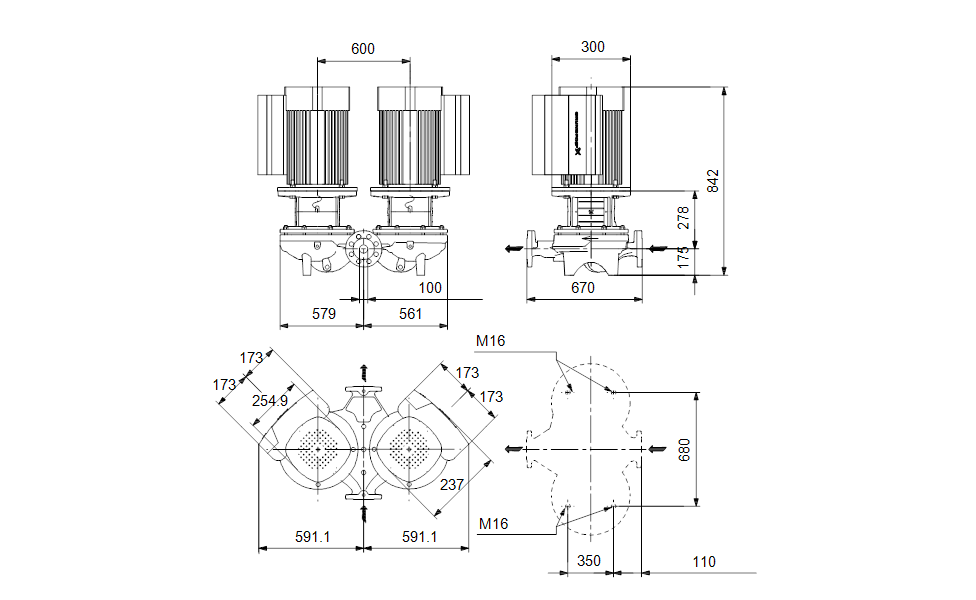 GRUNDFOS Einstufige Inlinepumpe  TPED 100-200/4 A-F-A-BQQE-MWA Art. 99114635
