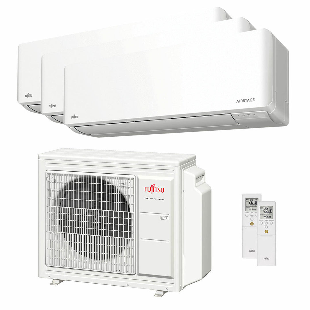Fujitsu Serie KMCG WiFi 7000+9000+12000 BTU – Multisplit-Klimagerät (3 Innengeräte), 5,4/6,8 kW, R32, A+++/A++, WLAN