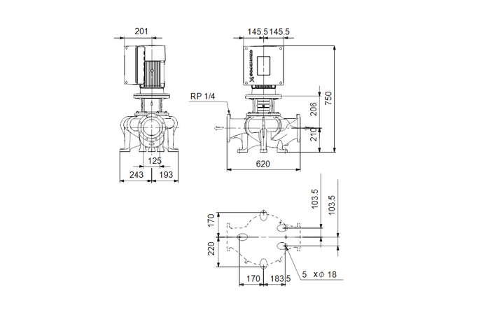 GRUNDFOS Einstufige Inlinepumpe TPE 125-80/4 A-F-A-BQQE-JWA Art. 99113654