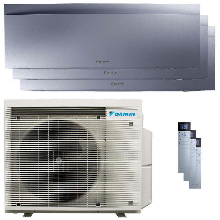 Daikin Emura 3 12000+12000+18000 BTU – Multisplit-Klimagerät (3 Innengeräte), 8/9,6 kW, R32, A++/A+, WLAN, Silber