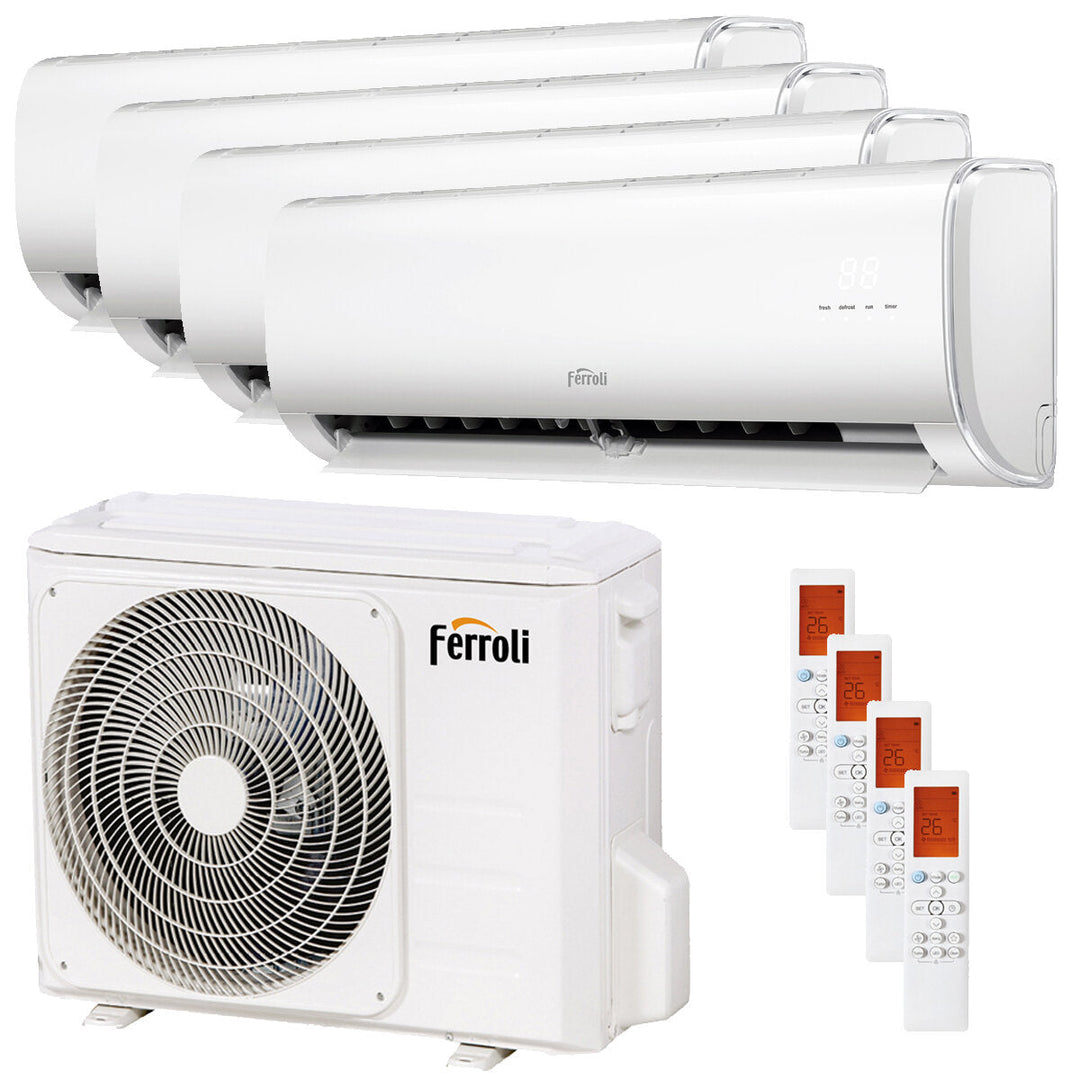 Ferroli Giada 9000+9000+9000+12000 BTU – Multisplit-Klimagerät (4 Innengeräte), 8,2/9,1 kW, R32, A++/A, WLAN
