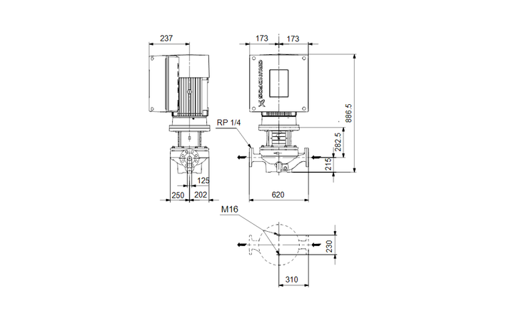 GRUNDFOS Einstufige Inlinepumpe  TPE 125-160/4 A-F-A-BQQE-MWA Art. 99113710'