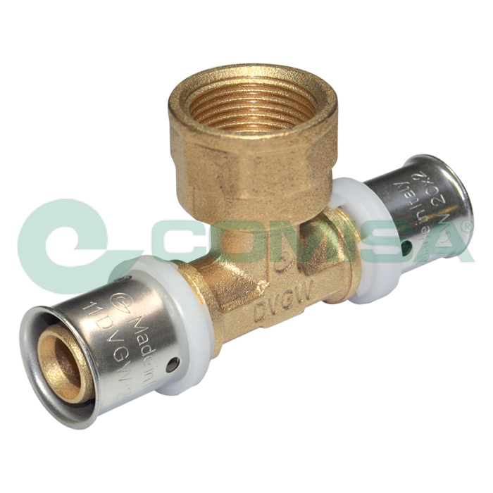 Comisa Press-T-Stück Ø 20 x 20 mm mit 1/2" IG-Abgang, Wasser