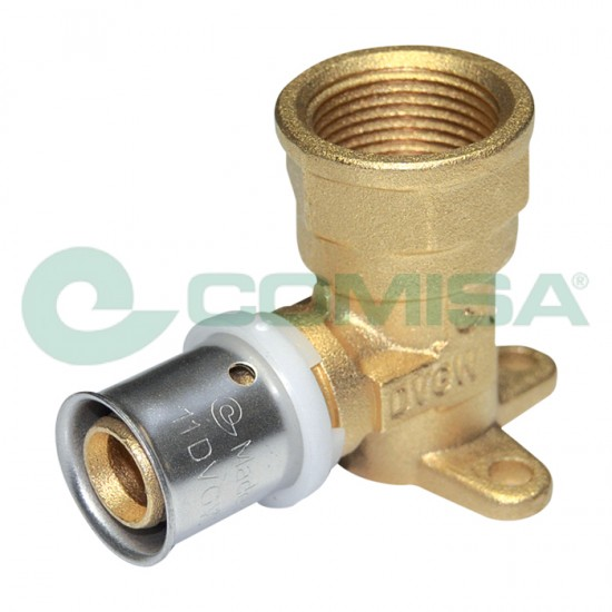 Comisa Press-Wandwinkel 1/2" IG x Ø 20 mm, mit Befestigungslasche, Wasser