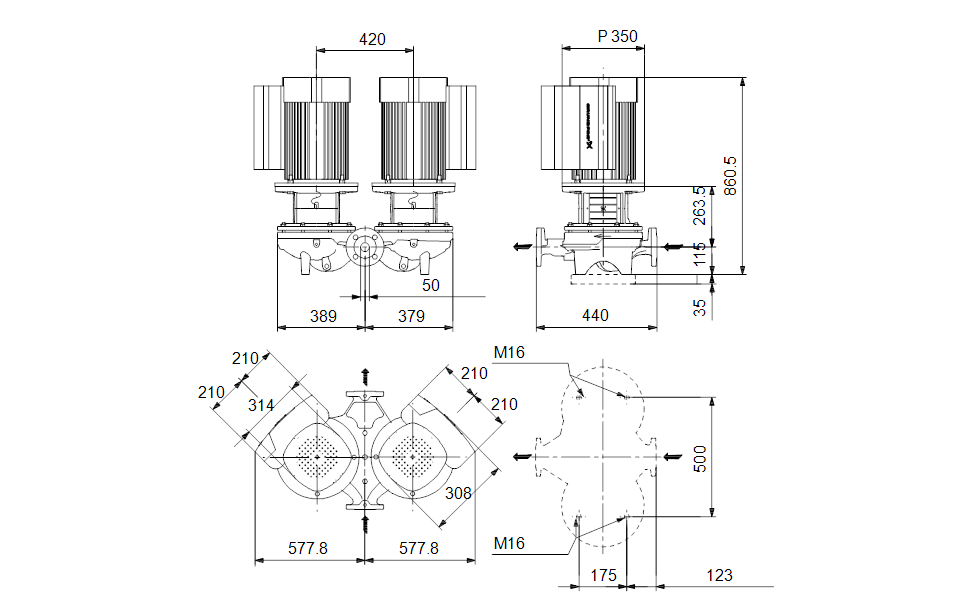 GRUNDFOS Einstufige Inlinepumpe TPED 50-710/2 S-A-F-A-BQQE-OW1 Art. 96945769
