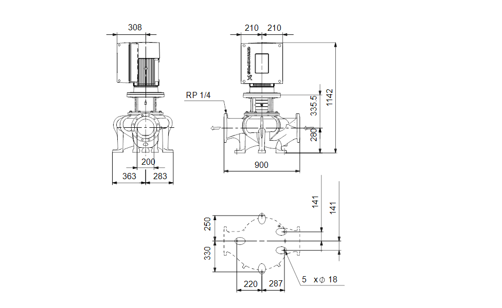 GRUNDFOS Einstufige Inlinepumpe  TPE 200-150/4 S-A-F-A-BQQE-OW3 Art. 97927580