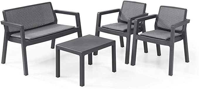 Gartenlounge oder Outdoor-Sofa Emily Komplett mit Kissen Mit einem Sofa, 2 Sesseln und einem Couchtisch 99440