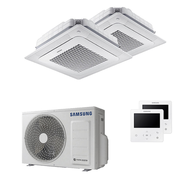 Samsung Kassettengerät Windfree 4-Wege 9000+12000 BTU – Multisplit-Klimagerät (2x), 5/5,6 kW, R32, A+++/A++