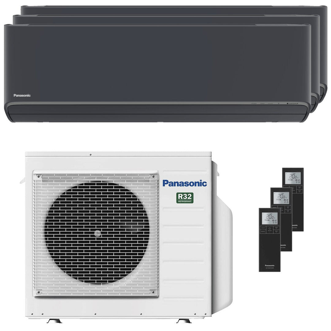 Panasonic Etherea 9000+12000+12000 BTU – Multisplit-Klimagerät (3 Innengeräte), 5,2/6,8 kW, R32, A+++/A+, WLAN, Graphitgrau