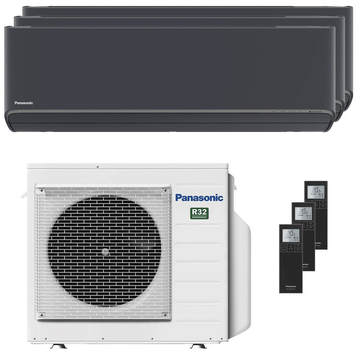 Panasonic Etherea 9000+12000+12000 BTU – Multisplit-Klimagerät (3 Innengeräte), 5,2/6,8 kW, R32, A+++/A+, WLAN, Graphitgrau