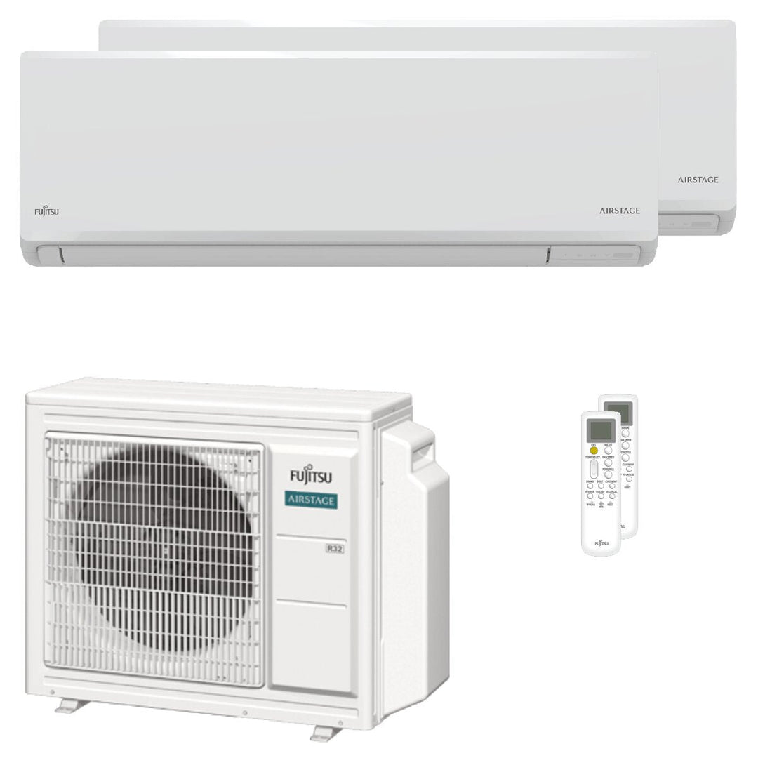 Fujitsu Serie KN WiFi 9000+12000 BTU – Multisplit-Klimagerät (2 Innengeräte), 5,4/6,8 kW, R32, A++/A+, WLAN