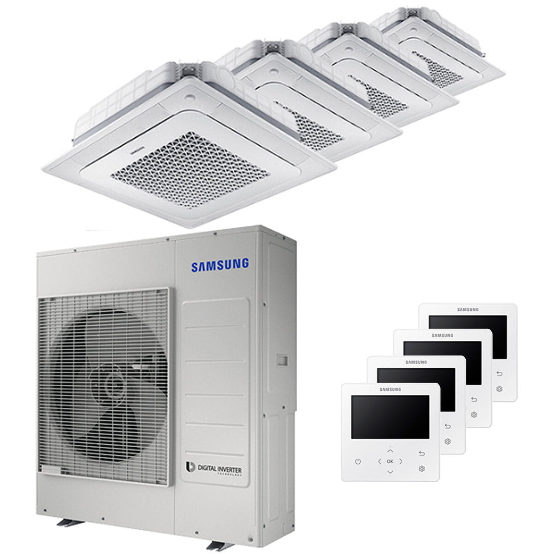 Samsung Kassettengerät Windfree 4-Wege 9000+12000+12000+12000 BTU – Multisplit-Klimagerät (4x), 9,1/10,75 kW, R32, A++/A+