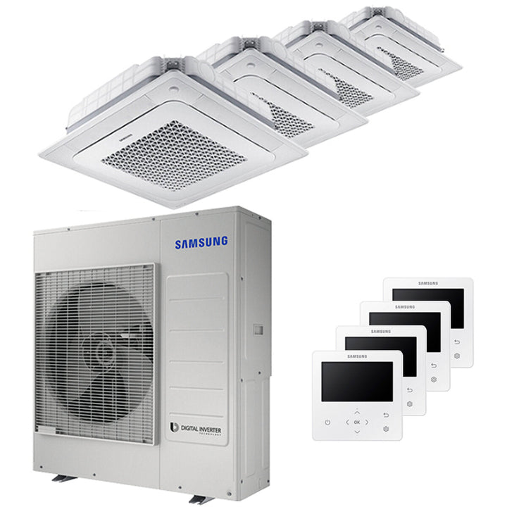 Samsung Kassettengerät Windfree 4-Wege 9000+12000+12000+12000 BTU – Multisplit-Klimagerät (4x), 9,1/10,75 kW, R32, A++/A+