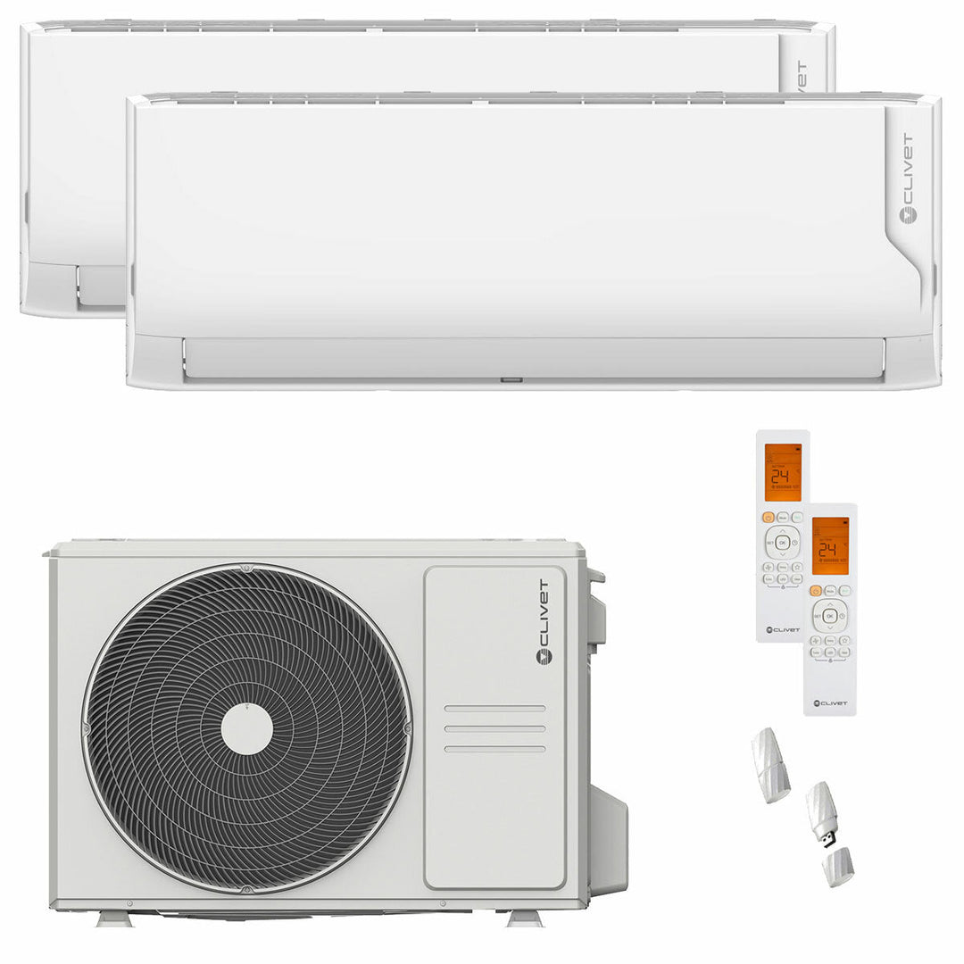 Clivet Cristallo 2 9000+9000 BTU – Multisplit-Klimagerät (2 Innengeräte), 5,3/5,57 kW, R32, A+/A, WLAN