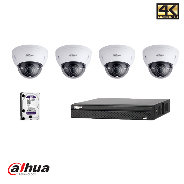 Dahua NVR-KIT: 4-KANAL-NVR inkl. 1 TB Festplatte, 4 x Dome, 4 x 20 m UTP