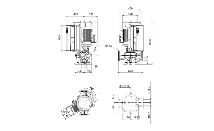 GRUNDFOS Einstufige Inlinepumpe TPE 125-360/2 NC-A-F-A-BQQE-RW1 Art. 99473944