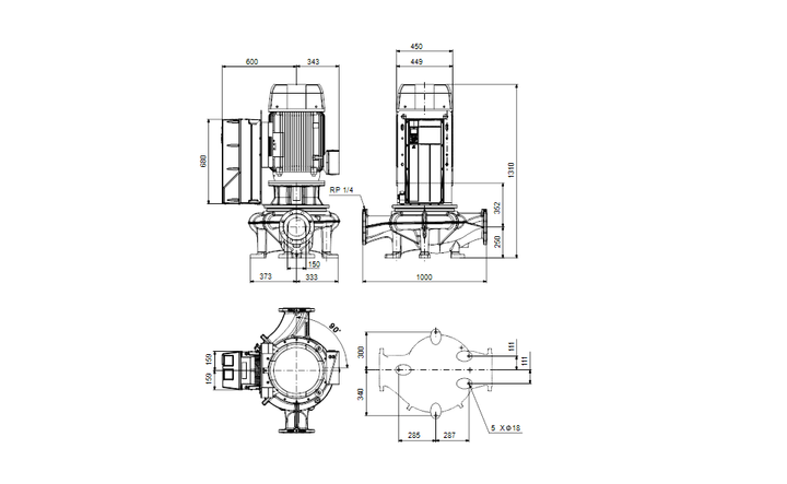 GRUNDFOS Einstufige Inlinepumpe TPE 150-450/4 NC-A-F-A-BQQE-TW3 Art. 99473950