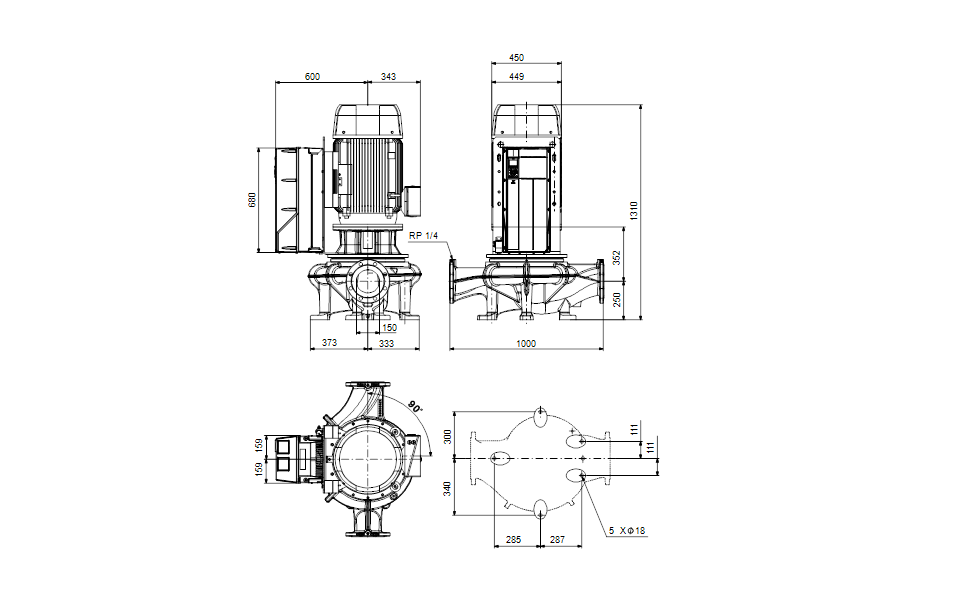 GRUNDFOS Einstufige Inlinepumpe TPE 150-450/4 NC-A3-F-O-DAQF-TW3 Art. 99473974
