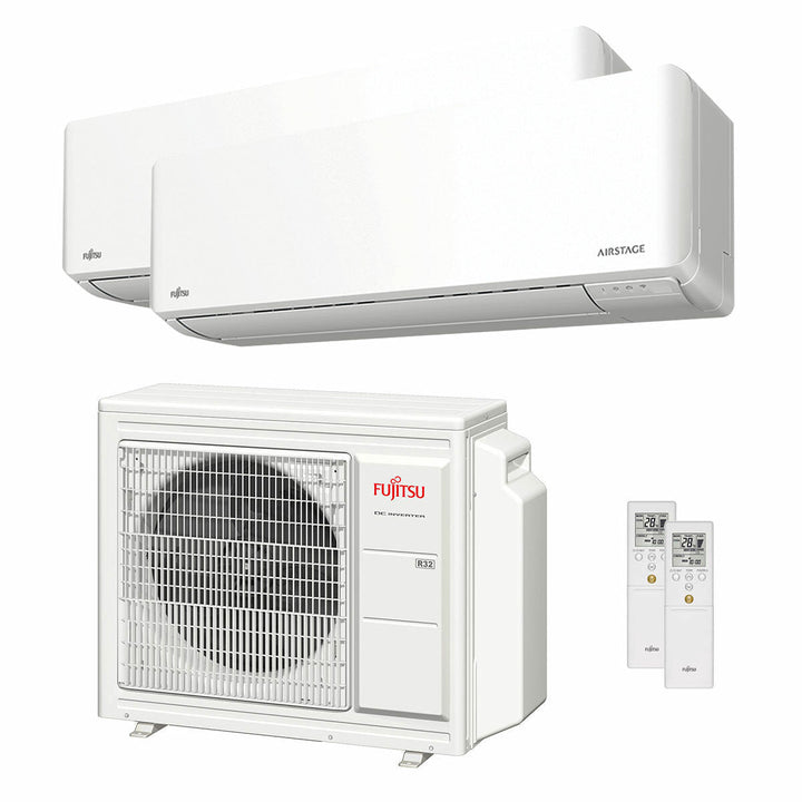 Fujitsu Serie KMCG WiFi 9000+12000 BTU – Multisplit-Klimagerät (2 Innengeräte), 5,4/6,8 kW, R32, A++/A+, WLAN