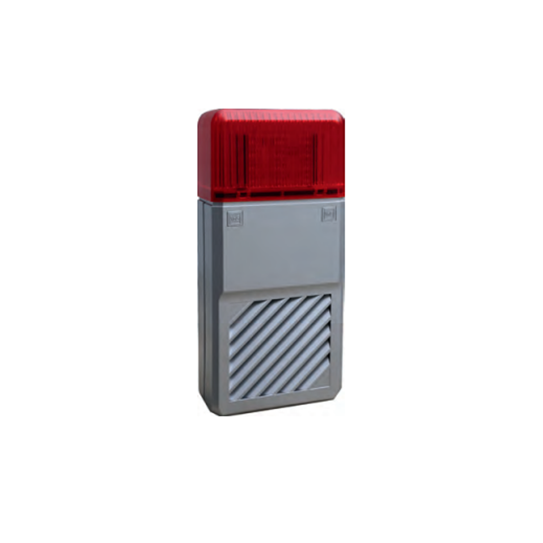 ABI-Sicherheitssysteme Extern-Signalgeber Opt./Akust. m. Tong. - Kunststoffgehäuse silber, Blitzlampe rot - Art. 31600439