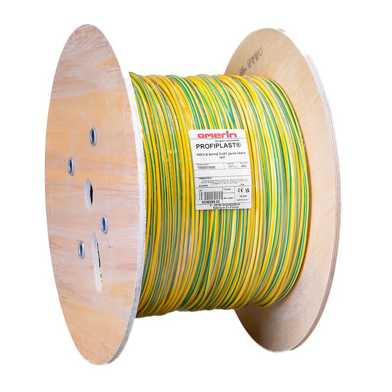 OMERIN - Câble Terre 6 mm2 V/J HO7V-K - Touret de 1000m