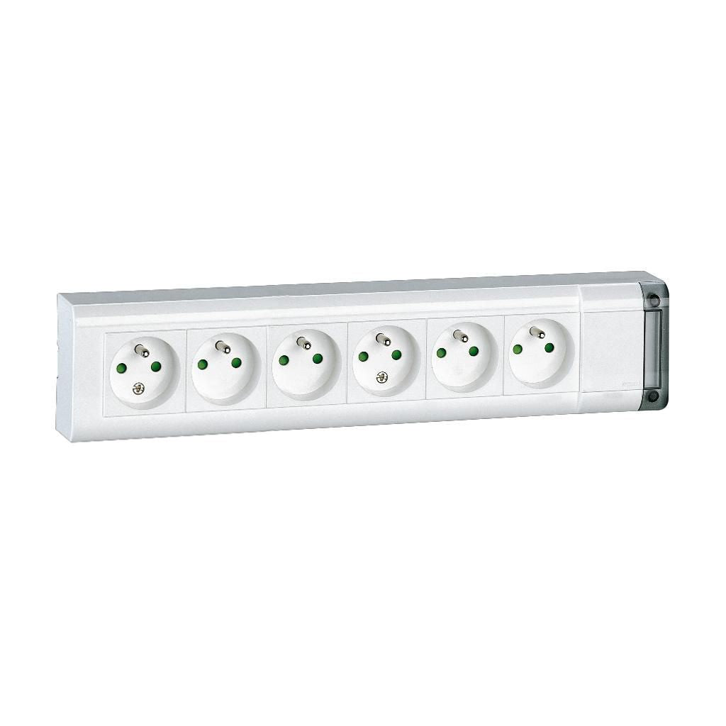 Legrand Mosaic Steckdosenblock befestigbar 6 x 2P+PE ohne Kabel, 343 mm