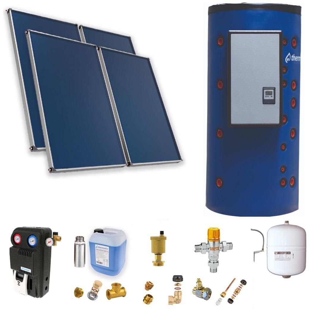 Solarpaket Typ E mit 4 ASTREA Solarkollektoren und 500-l-Speicher, Warmwasser im Durchlaufprinzip