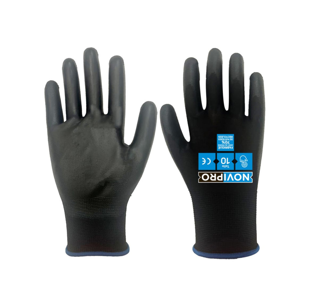 Novipro Handschuhe Präzisionshandhabung, trockene Umgebung, Größe 10, Polyester/PU, schwarz