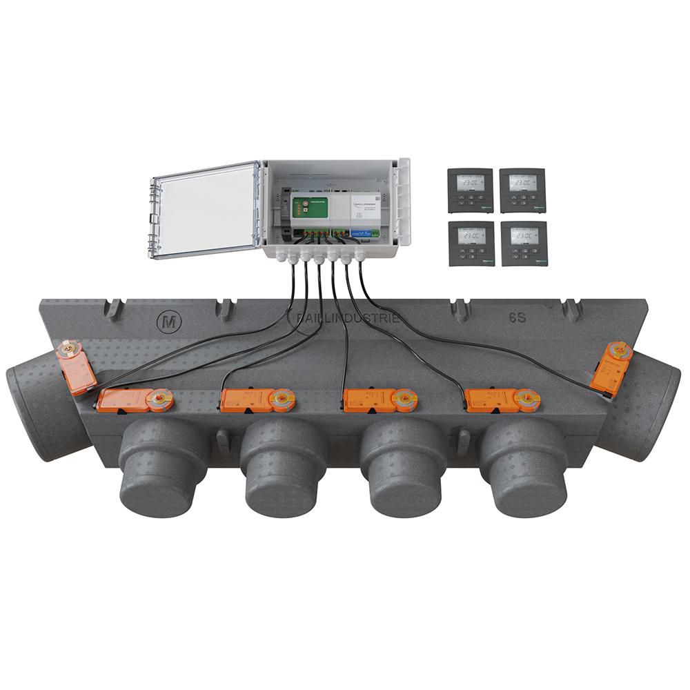 Zonenregelpaket 4 Zonen mit Funkthermostaten anthrazit, Plenum 6S, 6 Klappen 24 V (PACK 4TA 6M 6S)