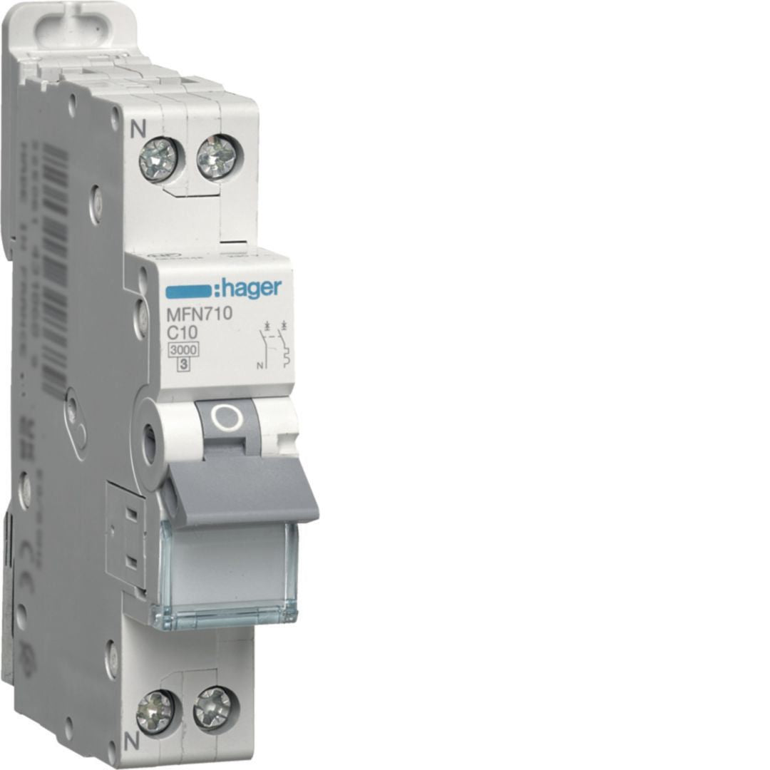 Hager MFN710 Leitungsschutzschalter 1P+N, 3 kA, Charakteristik C, 10 A, 1 Modul